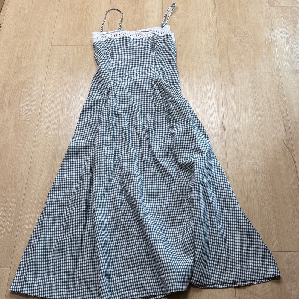 Reformation Pomona Linen Dress In Big Slate Check - Picture 6 of 11